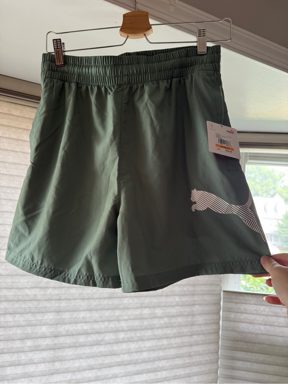 NWT Mens Puma Fadeout Woven Short 5” green Sz S Active Running Gym Athletic